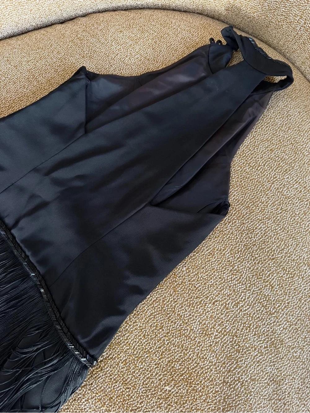 1980s AJ Bari Black Fringe Halter cocktail dress